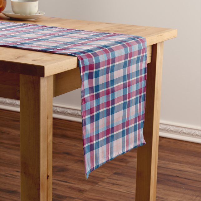 Chemin De Table Court Plaid classique rouge et bleu (In Situ)