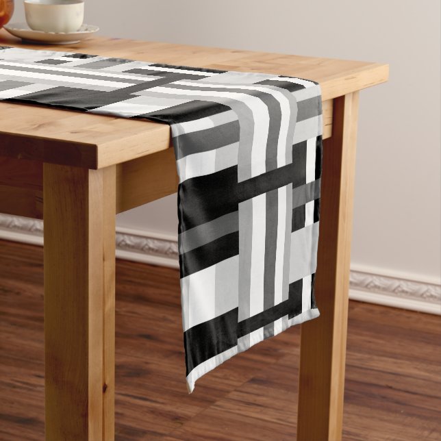 Chemin De Table Court Plaid en noir, blanc et gris (In Situ)