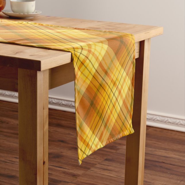 Chemin De Table Court Plaid orange et jaune (In Situ)