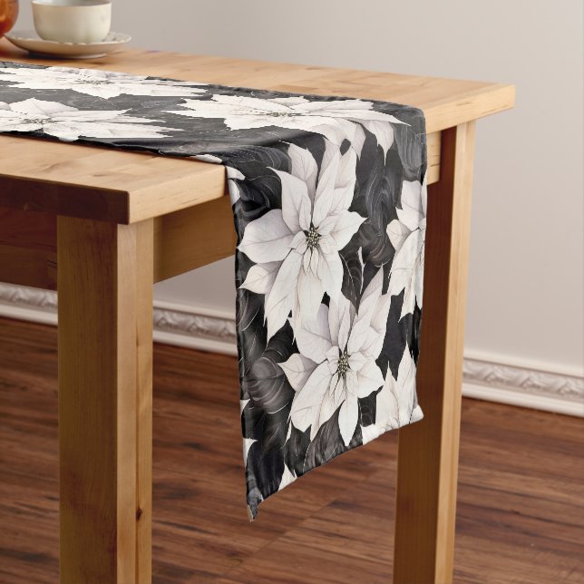 Chemin De Table Court poinsettia noir et blanc chic (In Situ)