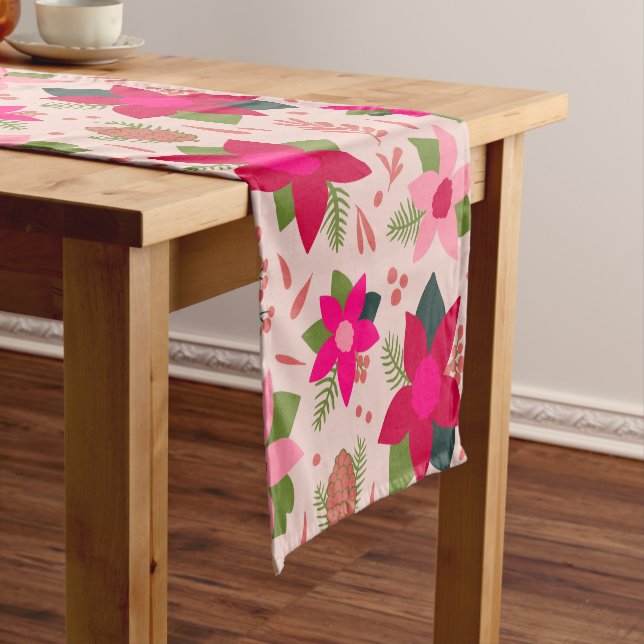 Chemin De Table Court Poinsettias roses (In Situ)