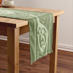 Chemin De Table Court Poisson à nouer celtique en vert