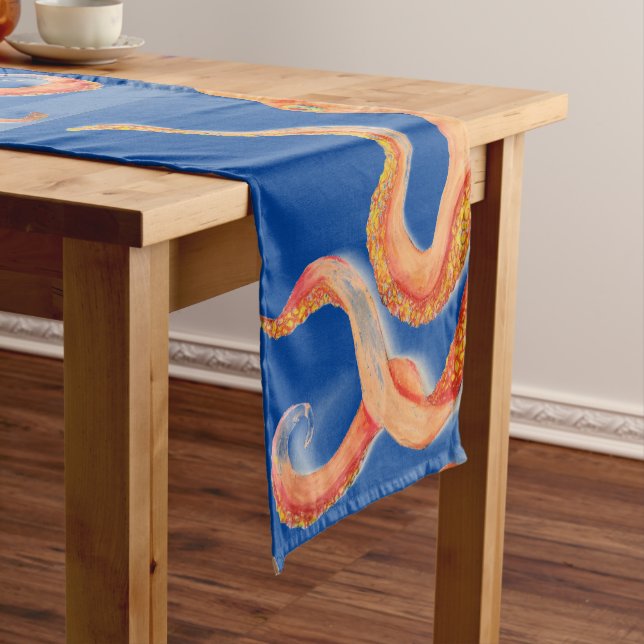 Chemin De Table Court poulpe orange sur bleu (In Situ)