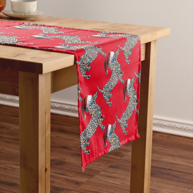 Chemin De Table Court Psychédélique-Guépard-Doxie-Père Noël (In Situ)