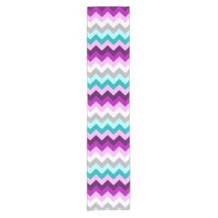 Chemin De Table Court Purple Blanc Turquoise Chevrons Coureur de petite