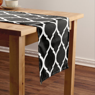 Chemin De Table Court Quatrefoil marocain noir et blanc