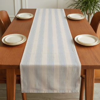 Chemin De Table Court Rayure bleu clair Crème douce Beige Bohème Maison 