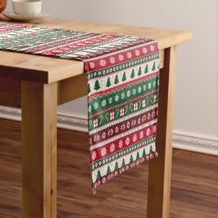 Chemin De Table Court Rayures de Pull de Noël Laid Classique