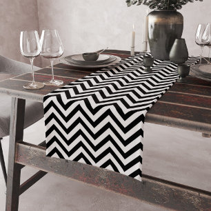 Chemin De Table Court Rayures noires et blanches chics de Chevron