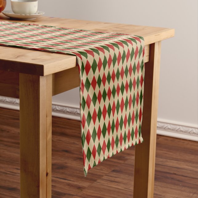 Chemin De Table Court Red And Green Argyle  Short Table Runner (In Situ)