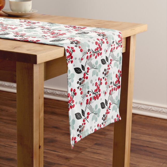 Chemin De Table Court Red Berry Mistletoe Motif de Noël (In Situ)