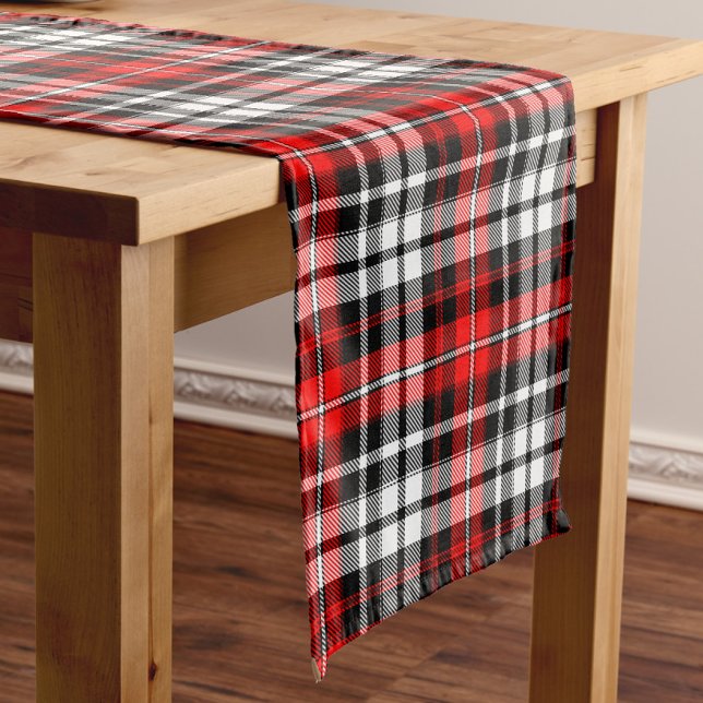 Chemin De Table Court Red Black White Plaid Tartan Pattern Design  (Créateur téléchargé)