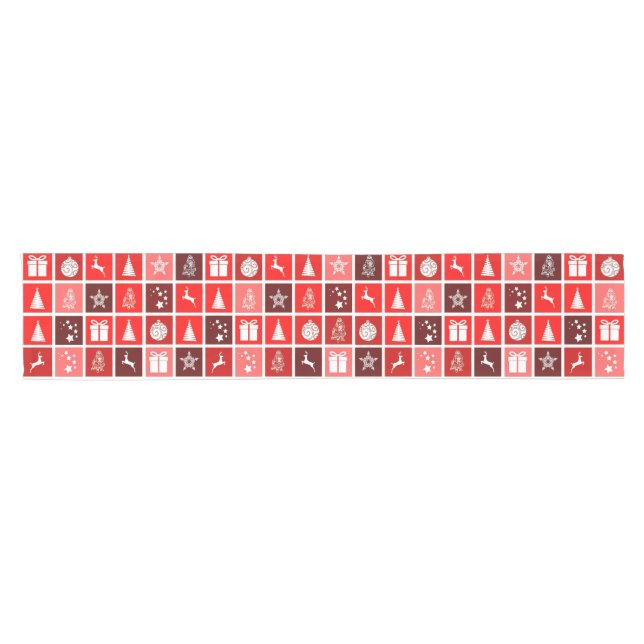 Chemin De Table Court Red Christmas Holiday Cute Tree Reinder (Horizontal)