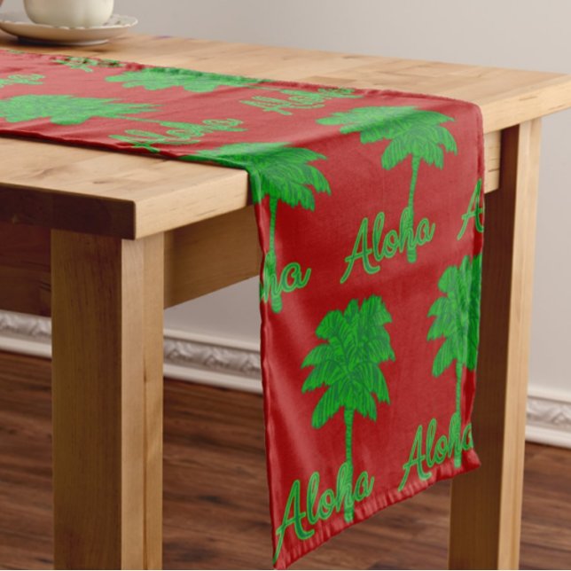 Chemin De Table Court Red Green Palm Aloha Tropical Holiday (Tropical dreaming...)