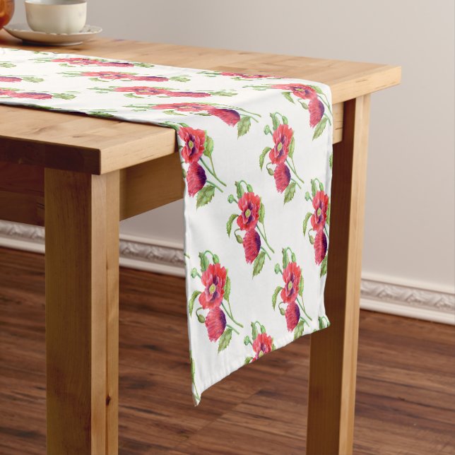 Chemin De Table Court Red Poppies Floral Art (In Situ)