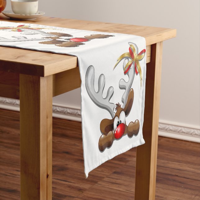 Chemin De Table Court Reindeer Puzzled drôle Caractère de Noël (In Situ)
