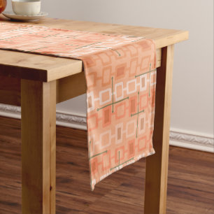 Chemin De Table Court Retro 1950s Geometric Pattern Orange