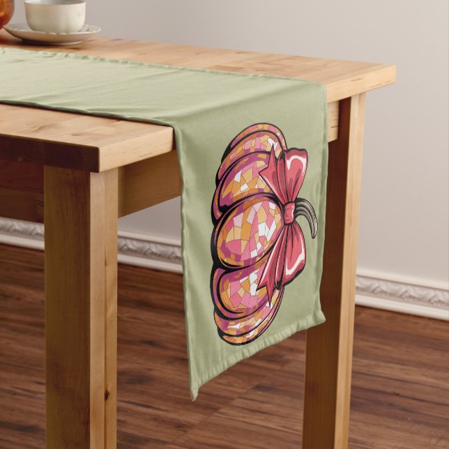 Chemin De Table Court Retro Coquette Bow Citrouille Automne Vibes Saison (In Situ)