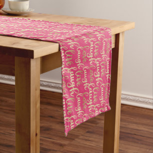 Chemin De Table Court Rire en direct Love Faux Gold Letting Deep Pink