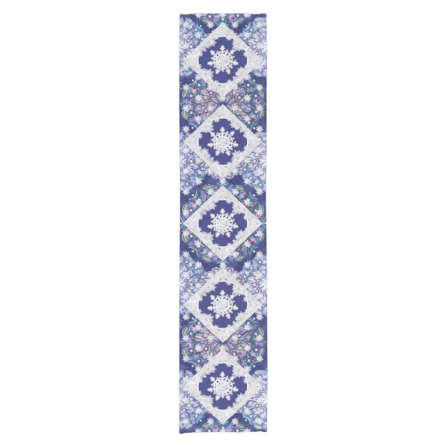 Chemin De Table Court Rosace bleue et flocon de neige (Devant)