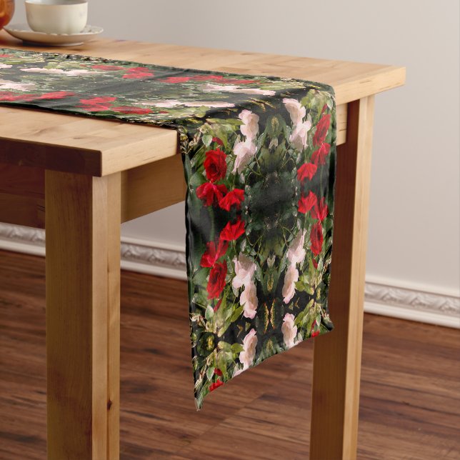 Chemin De Table Court Roses Rouge et Blanc trempés Abstraits (In Situ)