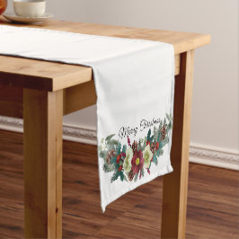 Chemin De Table Court Rouge et blanc Noël Floral Swag Joyeux Noël