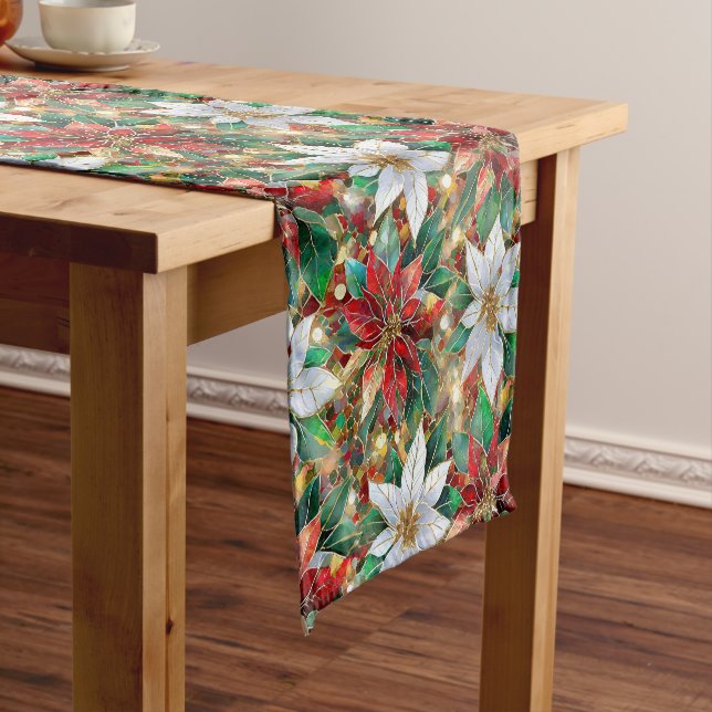 Chemin De Table Court Rouge or blanc Poinsettia (In Situ)