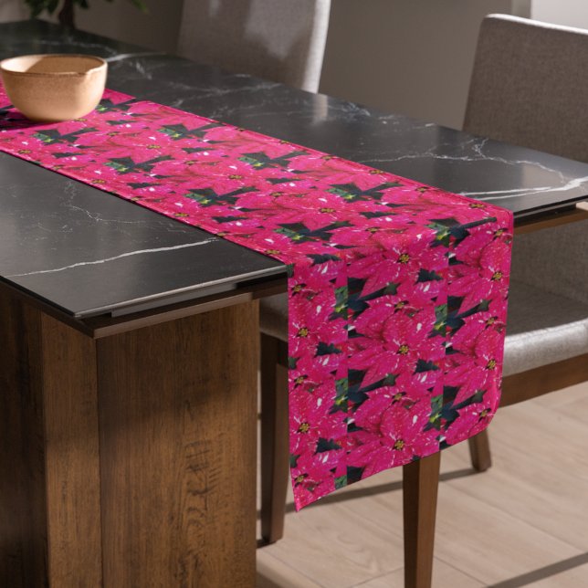 Chemin De Table Court Rouge Varié Poinsettias vacances Motif (In Situ )