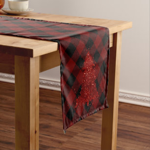 Chemin De Table Court Russe Red Christmas Tree Moderne Plaid Holiday