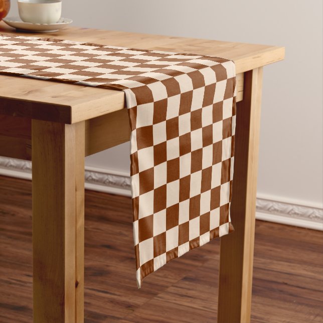 Chemin De Table Court Rust brown and beige checkerboard pattern (In Situ)