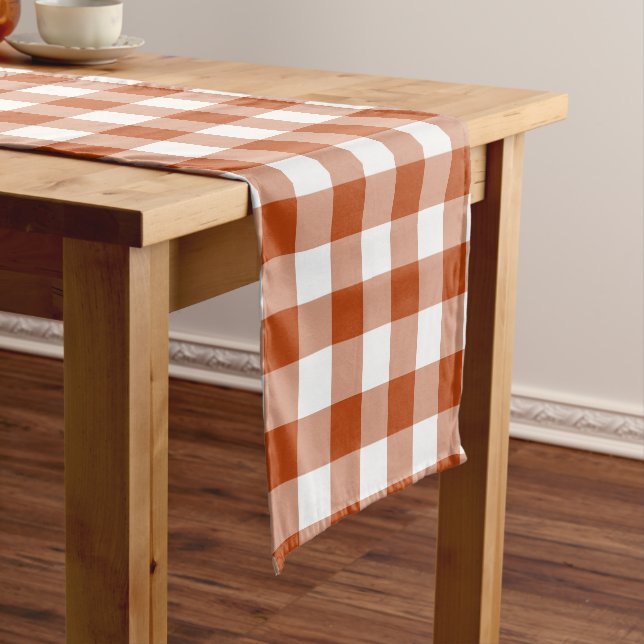 Chemin De Table Court Rust Red Plaid Gingham Table Runner (In Situ)