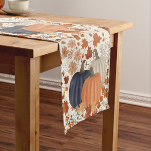 Chemin De Table Court Rustique Automne Citrouille Feuille Fleur sauvage