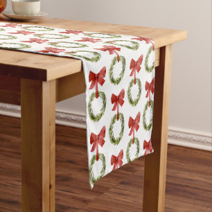 Chemin De Table Court Scandi Verdure Noël Wreath Red Bow
