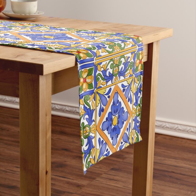 Chemin De Table Court sicilistyle, majolica, summer, colourful  (In Situ)