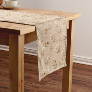 Chemin De Table Court Soft Neutral Wildflower Botanical Pattern