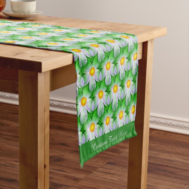 Chemin De Table Court Style Blanc Motif Vert Personnalisé (In Situ)
