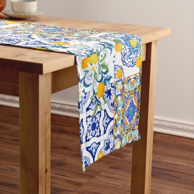 Chemin De Table Court style sicilien, majolica, citrons   (In Situ)