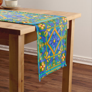 Chemin De Table Court Summer , Sicilian tiles ,majolica,Mediterranean