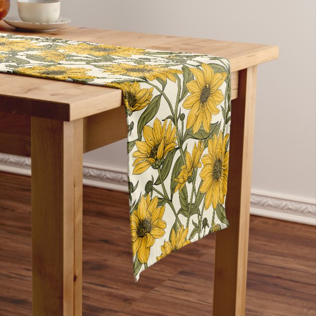 Chemin De Table Court Sunroot, tournesol sauvage sur blanc (In Situ)