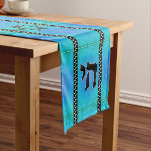 Chemin De Table Court Talent de thé de Chai - turquoise, noir et argent