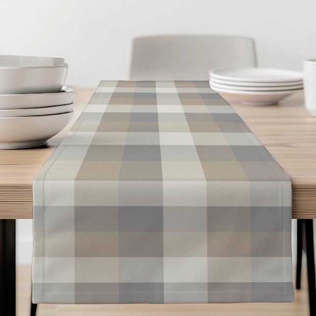 Chemin De Table Court Tan Grey Ivory Neutre Rustique Plaid (Créateur téléchargé)