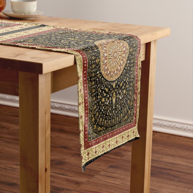 Chemin De Table Court Tapis perse rouge et noir (In Situ)