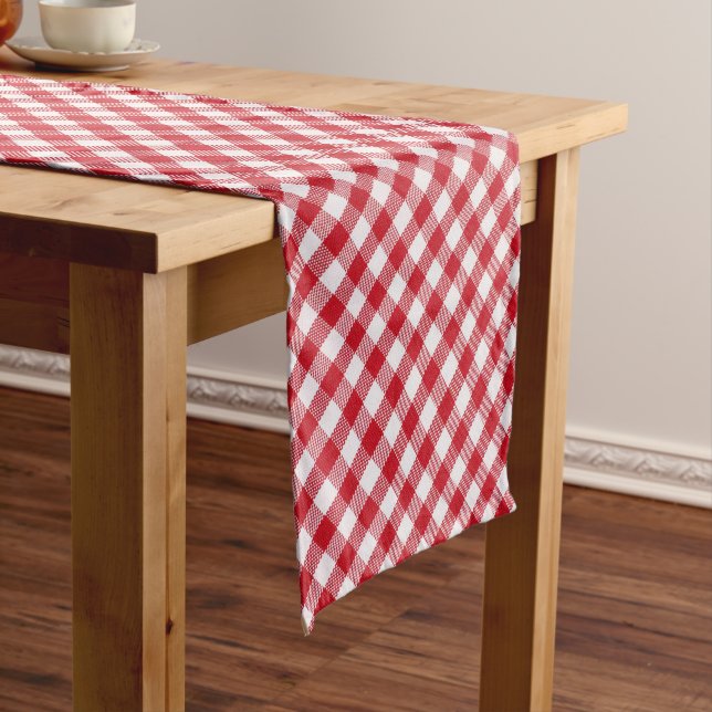Chemin De Table Court Tartan en blanc et rouge (In Situ)