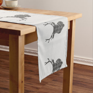 Chemin De Table Court Tartan gris Tartan Tête Antler Rustique