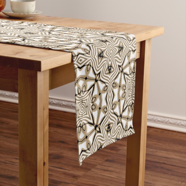 Chemin De Table Court Taupe beige Brown Black White Bohemian Tribe Art (In Situ)
