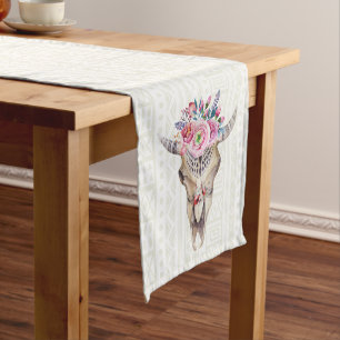 Chemin De Table Court Taureau tribal blanc