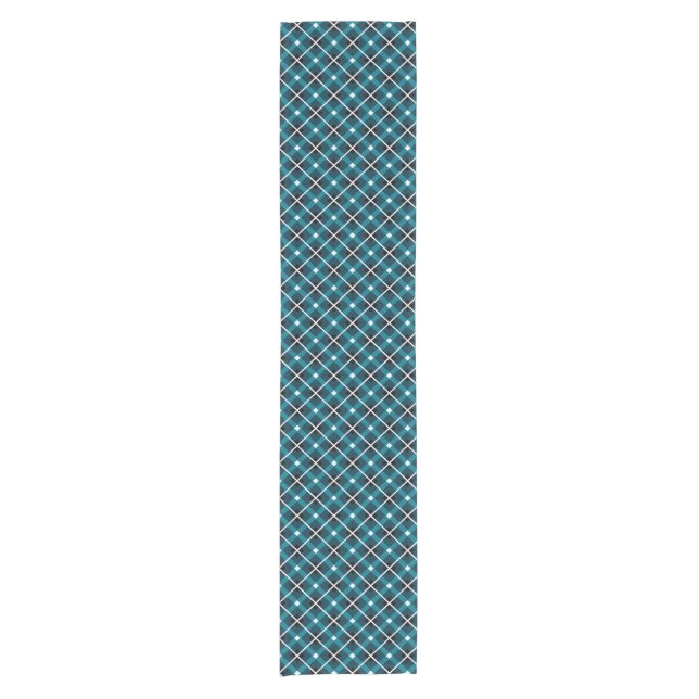 Chemin De Table Court Teal & Navy Geometric Grid Pattern (Devant)