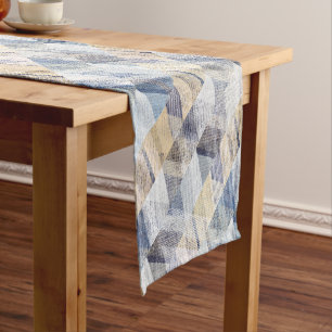 Chemin De Table Court Textes bleu clair, zigzag beige
