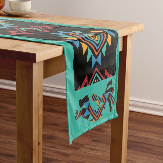 Chemin De Table Court Tissu de table Noir Turquoise Sud-Ouest Kokopelli (In Situ)