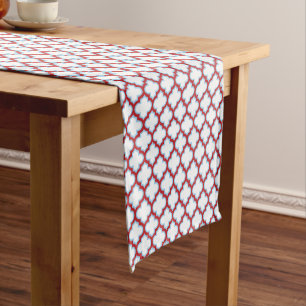 Chemin De Table Court Trellis blanc et rouge, treillis, Quatrefoil